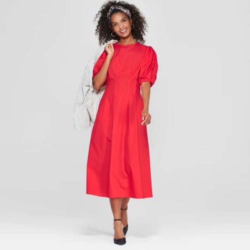 Puff Sleeve Midi Dress - Who What Wear 100% COTTON